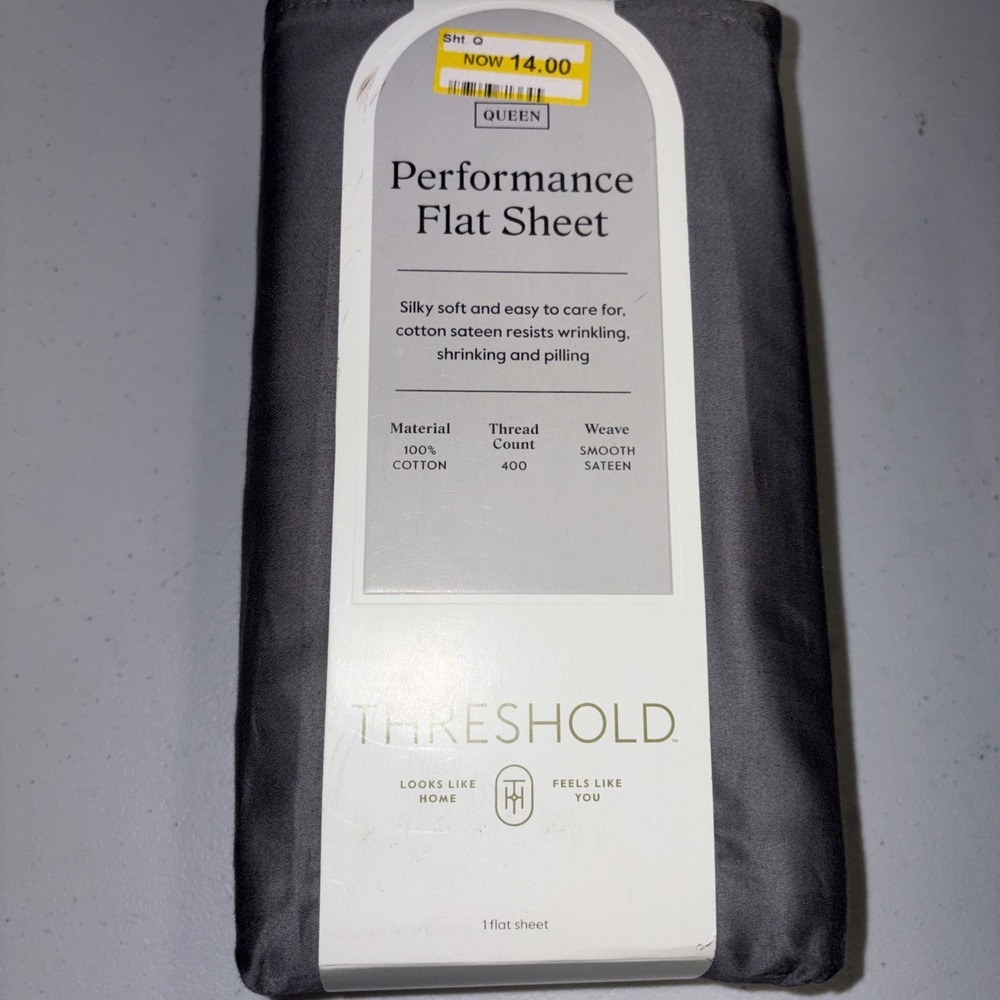 Threshold Queen Size 400 Thread Count Performance Flat Sheet - Radiant Gray